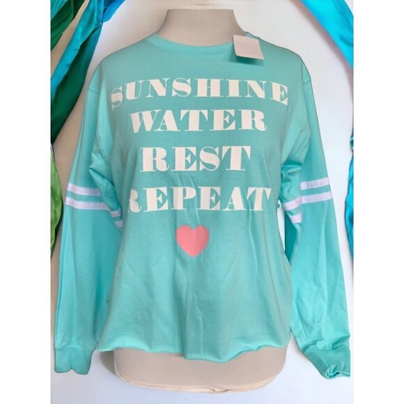 Sunshine Water Rest Repeat ladies aqua long sleeve tee NEW by Might Fine Medium - Picture 7 of 7